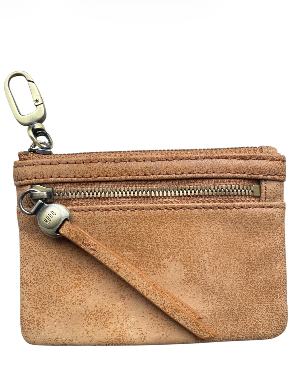 HOBO Distressed Tan Leather Zip Key Pouch